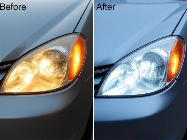 曇ったヘッドライトを修復したビフォー・アフター